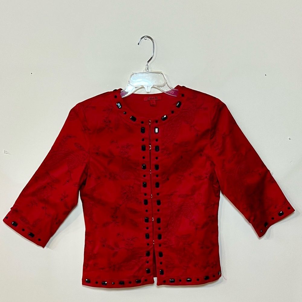 Size M Red Black 3/4 Sleeve Asian Inspired Women’s Blazer Top
